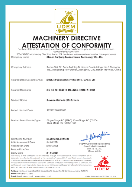 China Henan Yanjiang Environmental Technology Co., Ltd. certification
