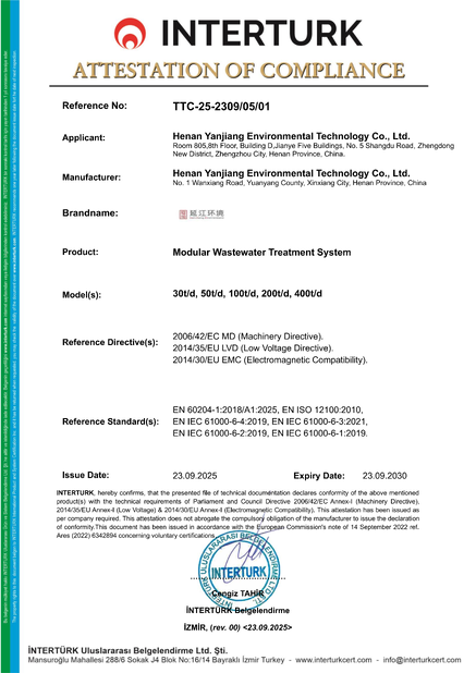 China Henan Yanjiang Environmental Technology Co., Ltd. certification